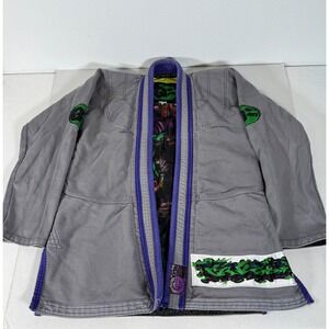 Gritty Jiu Jitsu Gi Kimono Jacket Grappling Martial Arts Grey Purple Inner Print